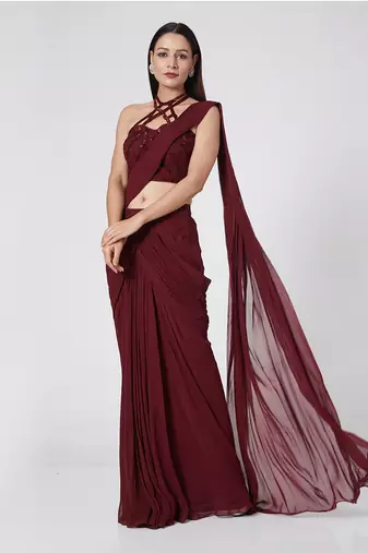 Deep Maroon Drape Saree
