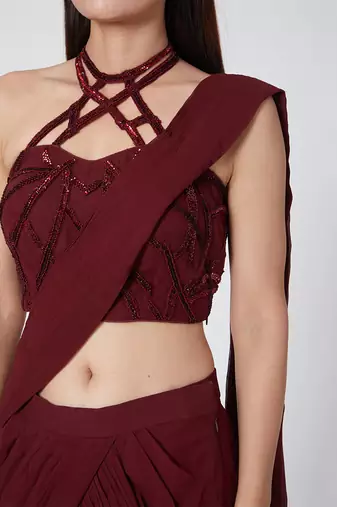 Deep Maroon Drape Saree