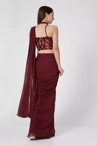 Deep Maroon Drape Saree