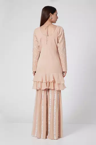 Pastel Peach Kurta With Gharara