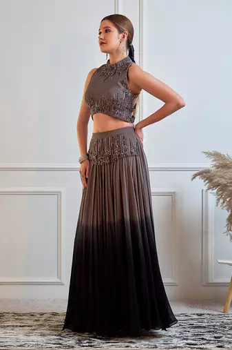Vougish Grey Top And Ombre Skirt