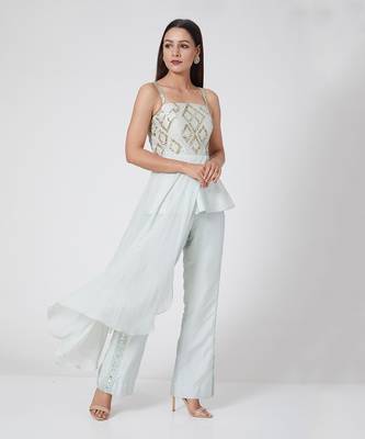 Ice Blue Peplum Top With Pants 1