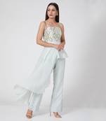 Ice Blue Peplum Top With Pants