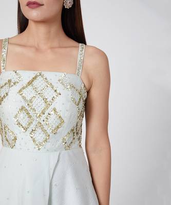 Ice Blue Peplum Top With Pants 2