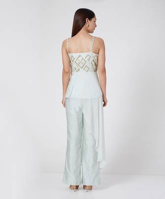 Ice Blue Peplum Top With Pants 3
