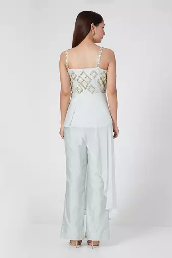 Ice Blue Peplum Top With Pants