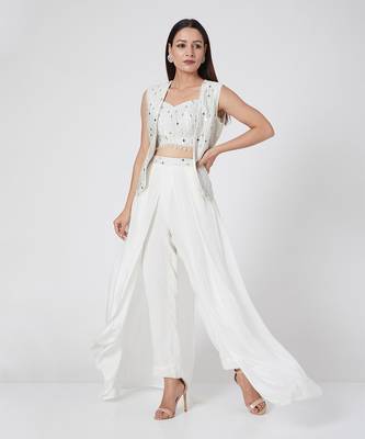 Pants With Mirror Work Crop Top And Jacket 2