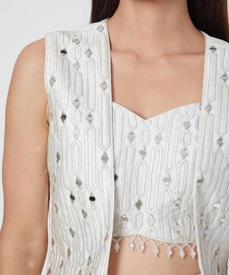 Pants With Mirror Work Crop Top And Jacket 3