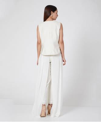 Pants With Mirror Work Crop Top And Jacket 5