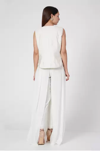 Pants With Mirror Work Crop Top And Jacket