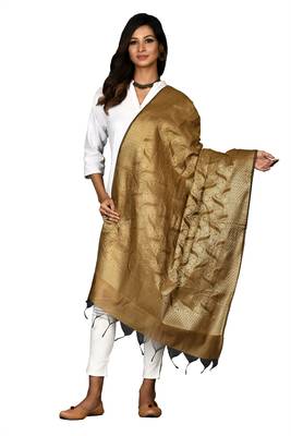 Naveera Women's Handwoven Chanderi Zari Work Banarasi Dupatta 1