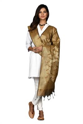 Naveera Women's Handwoven Chanderi Zari Work Banarasi Dupatta 2