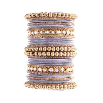Leshya Lilac Kundan Studded and Beaded Bangle Set for Women 1