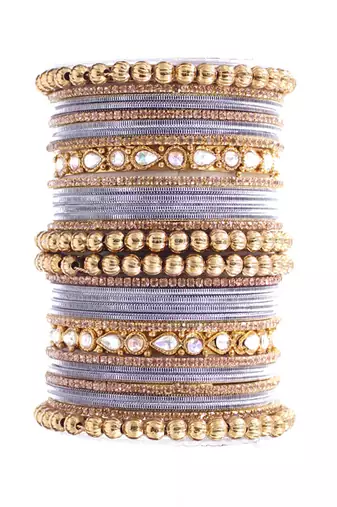 Leshya Lilac Kundan Studded and Beaded Bangle Set for Women