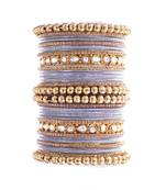 Leshya Lilac Kundan Studded and Beaded Bangle Set for Women