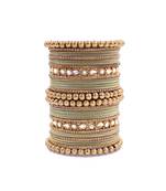 Green and Golden Brass Diamond Studded Bangles