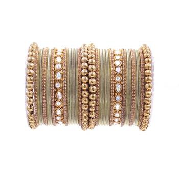 Green and Golden Brass Diamond Studded Bangles 2