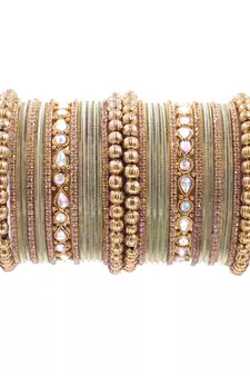Green and Golden Brass Diamond Studded Bangles