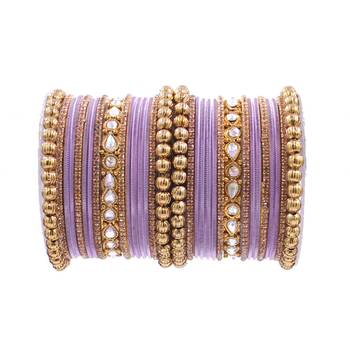 Purple Beaded and Stone Encrusted Stacked Bangles 2