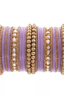 Purple Beaded and Stone Encrusted Stacked Bangles