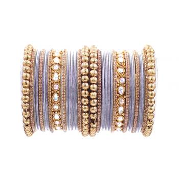 Leshya Lilac Kundan Studded and Beaded Bangle Set for Women 2