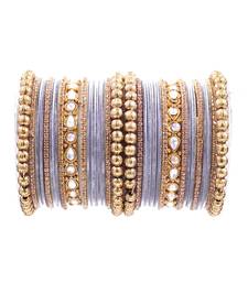 Leshya Lilac Kundan Studded and Beaded Bangle Set for Women