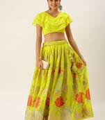Yellow Color Georgette Thread and Sequins Embroidered Work Semi Stitched Two Piece Lehenga 