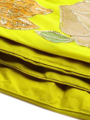 Yellow Color Georgette Thread and Sequins Embroidered Work Semi Stitched Two Piece Lehenga  4