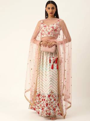 White Color Georgette Sequins and Thread  Embroidery Work Semi Stitched Lehenga Choli  1