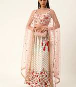 White Color Georgette Sequins and Thread  Embroidery Work Semi Stitched Lehenga Choli 