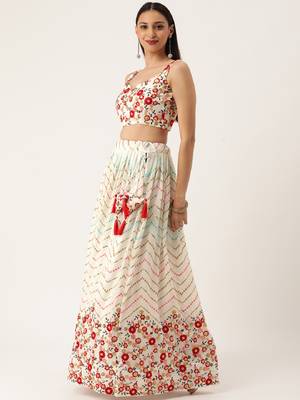 White Color Georgette Sequins and Thread  Embroidery Work Semi Stitched Lehenga Choli  2