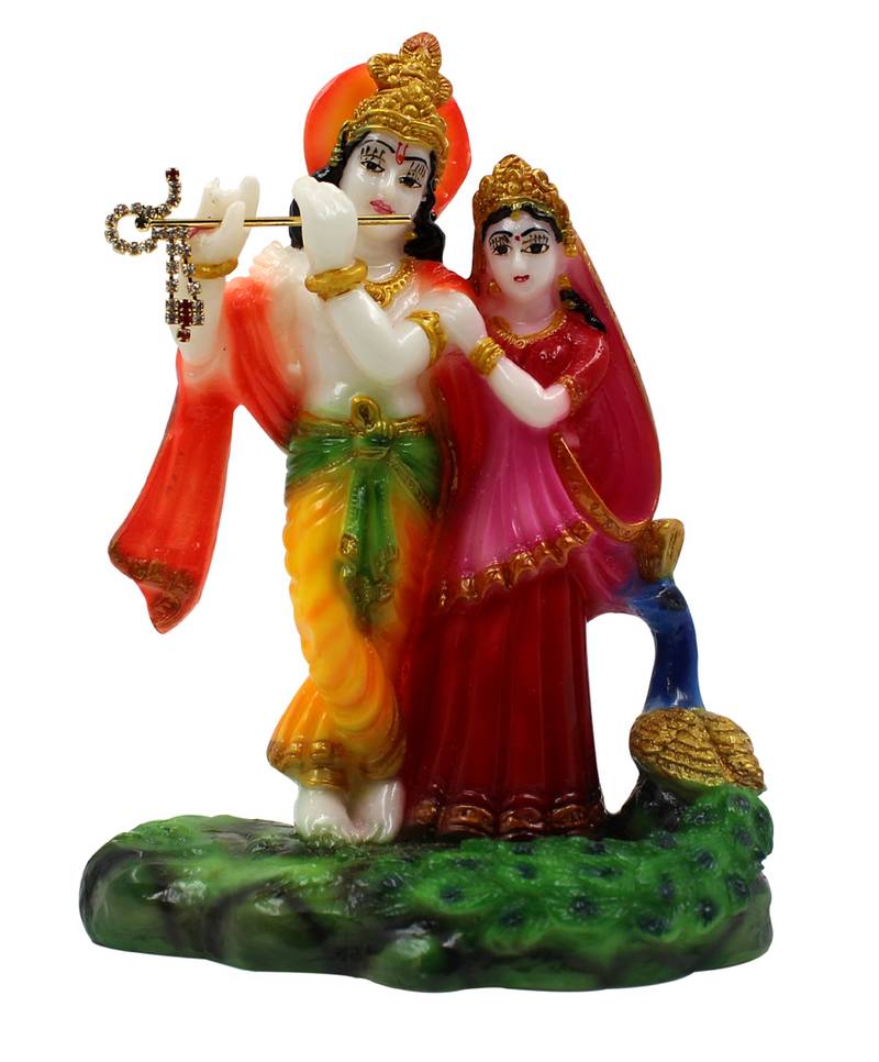 ESVAR STONECRAFT Poly Resin Hand Made Scupluture of Radha Krishna Mayure