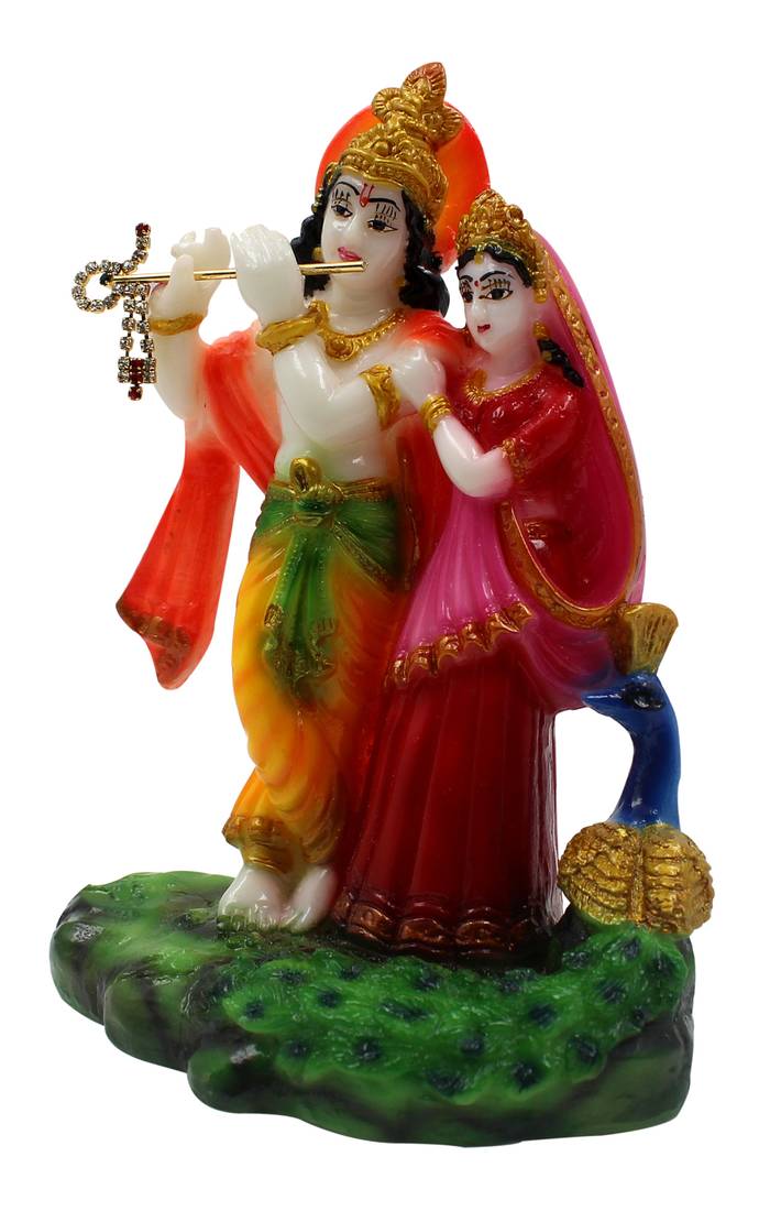 ESVAR STONECRAFT Poly Resin Hand Made Scupluture of Radha Krishna Mayure