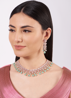 Gold Finish Eternity Stone Necklace Set 1