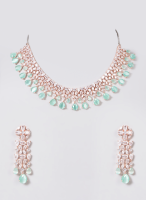 Gold Finish Eternity Stone Necklace Set 2