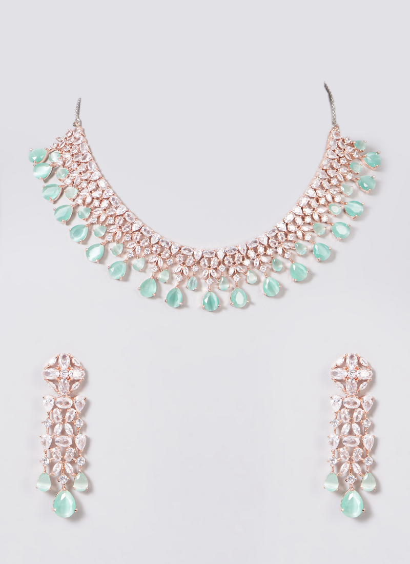 Gold Finish Eternity Stone Necklace Set