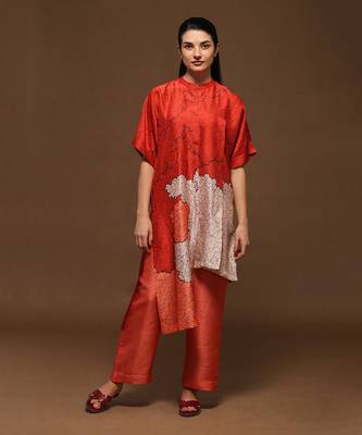 Coral Red Tunic Pant Set 1