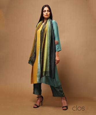 Mustard And Aqua Kurta Pant Set With Dupatta 3