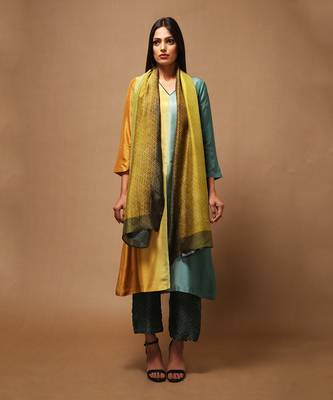 Mustard And Aqua Kurta Pant Set With Dupatta 1