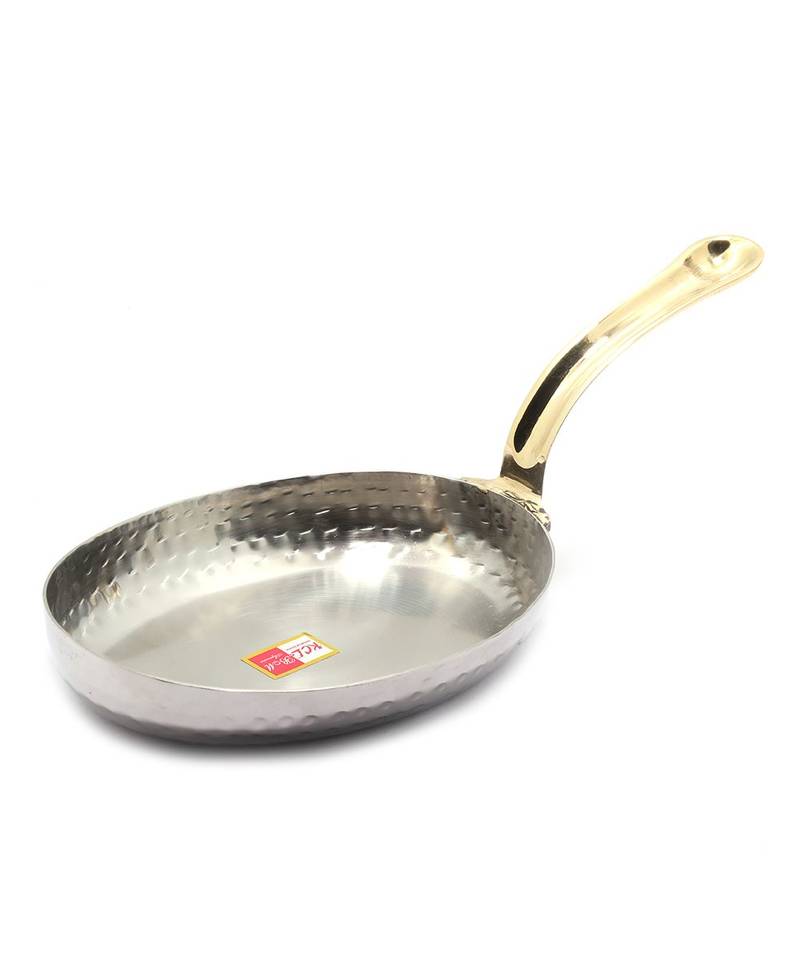 KCL Hammered Oval Serving Pan Stainless steel with Single Brass Handle 300ml  Size 1  Stainless steel