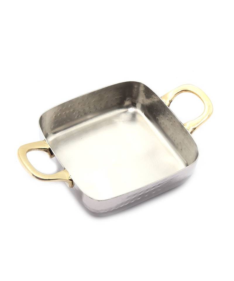 KCL Hammered Square Serving Pan Stainless steel with Double Brass Handle 440ml  Size 1  Stainless steel