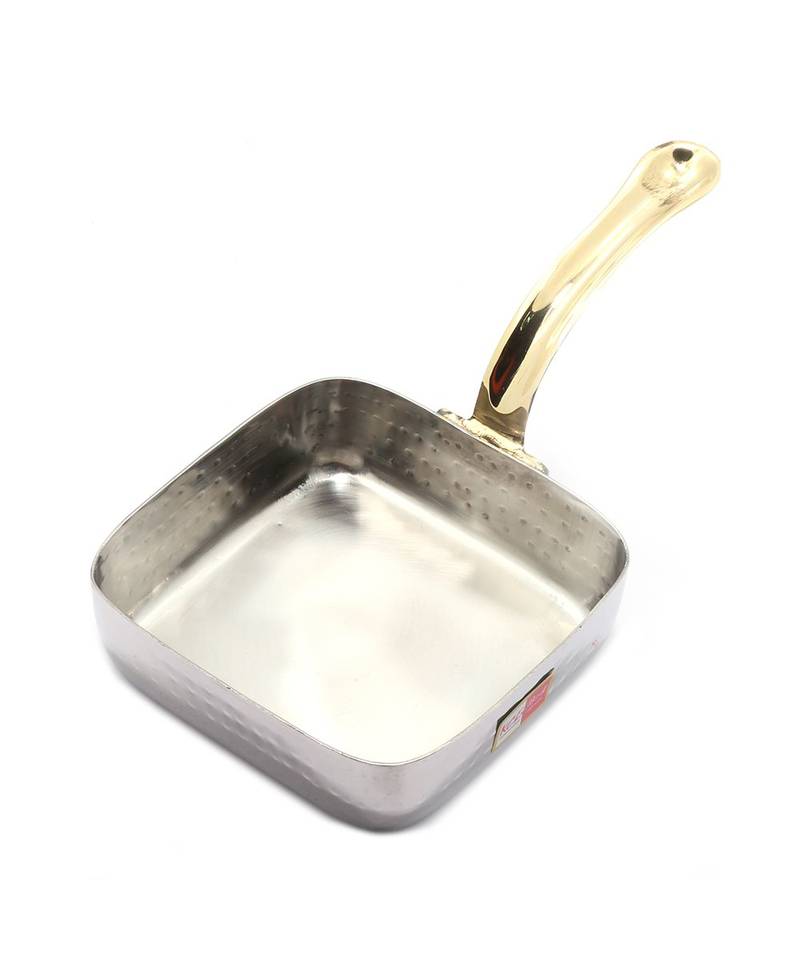 KCL Hammered Square Serving Pan Stainless steel with Single Brass Handle 440ml  Size 1  Stainless steel