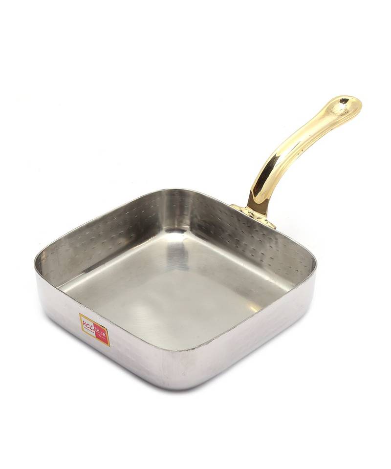 KCL Hammered Square Serving Pan Stainless steel with Single Brass Handle 660ml  Size 2  Stainless steel