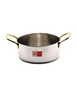 KCL Hammered Round Serving Pan Stainless steel with Double Brass Handle 480ml  Size 1  Stainless steel
