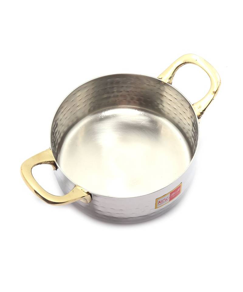 KCL Hammered Round Serving Pan Stainless steel with Double Brass Handle 480ml  Size 1  Stainless steel