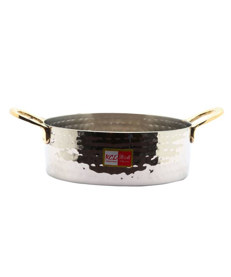 KCL Hammered Round Serving Pan Stainless steel with Double Brass Handle 650ml  Size 2  Stainless steel