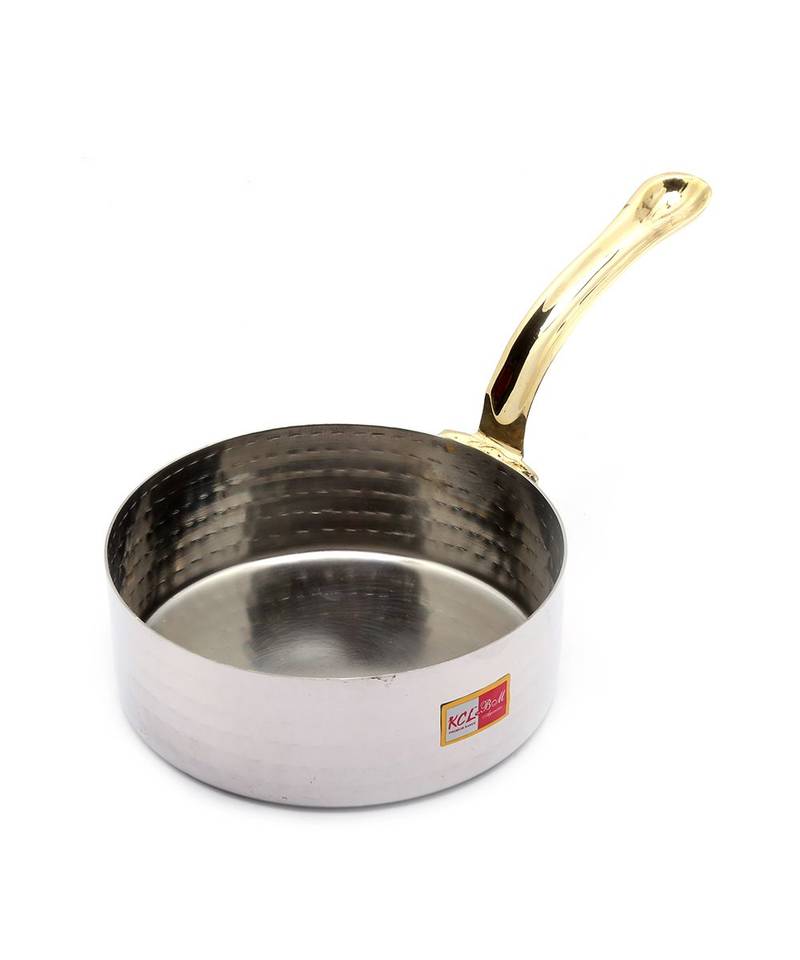 KCL Hammered Round Serving Pan Stainless steel with Single Brass Handle 480ml  Size 1  Stainless steel