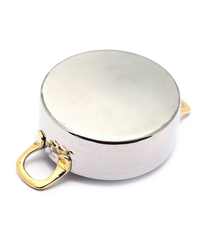 KCL Hammered Round Serving Pan Stainless steel with Single Brass Handle 640ml  Size 2  Stainless steel