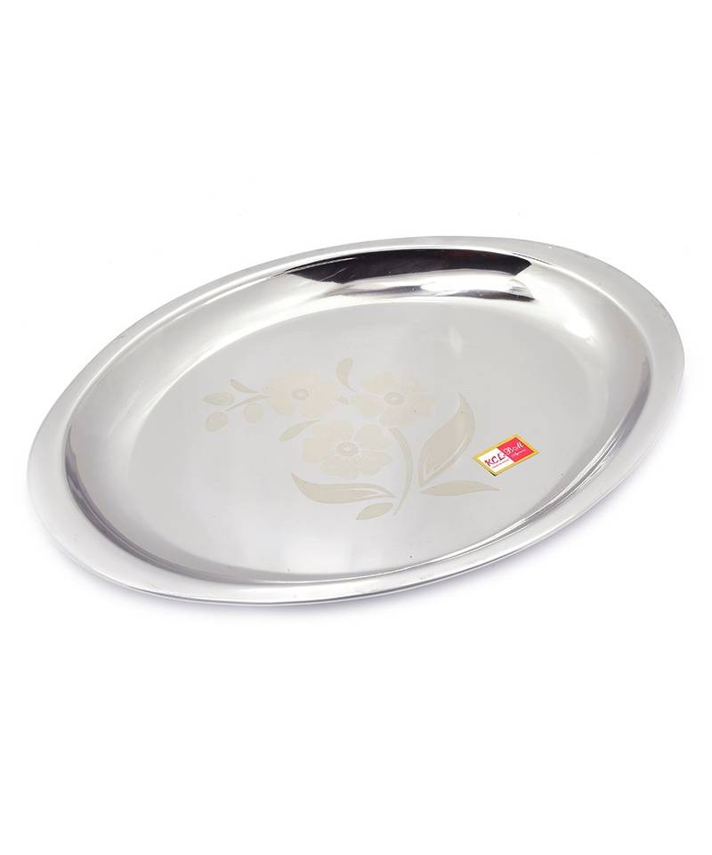 KCL stainless steel oval serving trayplatters plate with laser design  Model   Oreo tray  set of 6    30 cm