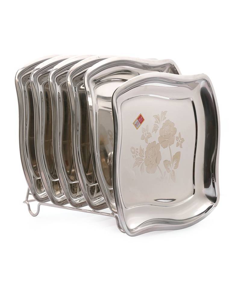 KCL stainless steel choco square serving trayplatters plate with laser design Pack of 6  model   bambi   25 cm